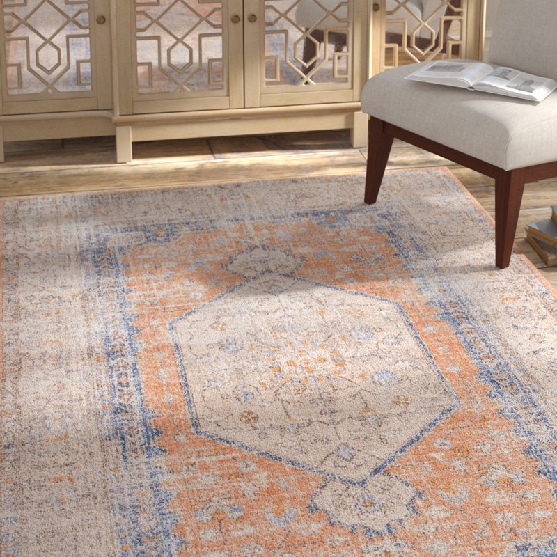 Bungalow Rose Mattawa Oriental Orange/Blue Area Rug & Reviews Wayfair